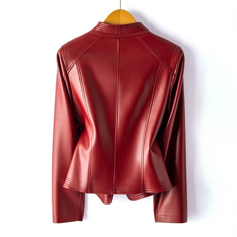 Women's Tailored Faux Leather Biker Jacket in Black, Red & Beige for Evening & Weekend | Koossa