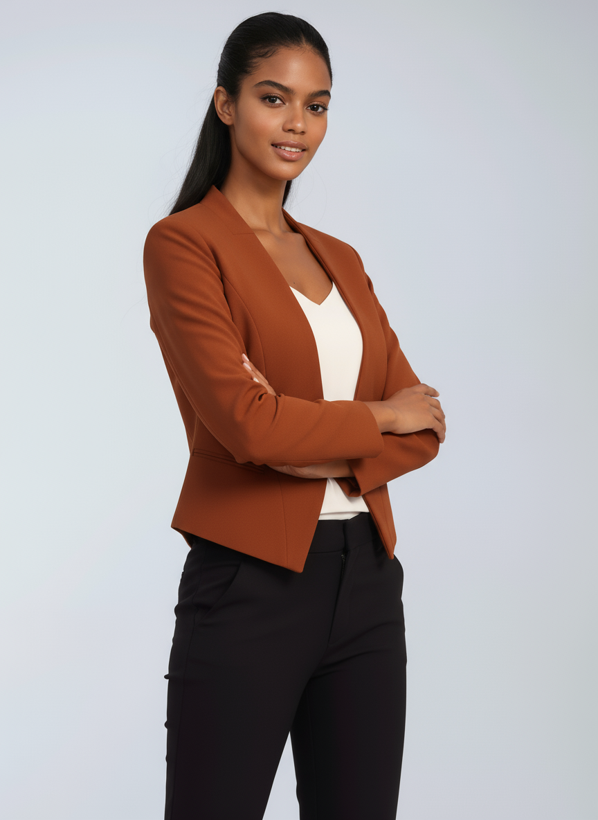 Cropped Asymmetric Blazer with Open Front | Smart Tailoring for Office and Beyond | Koossa