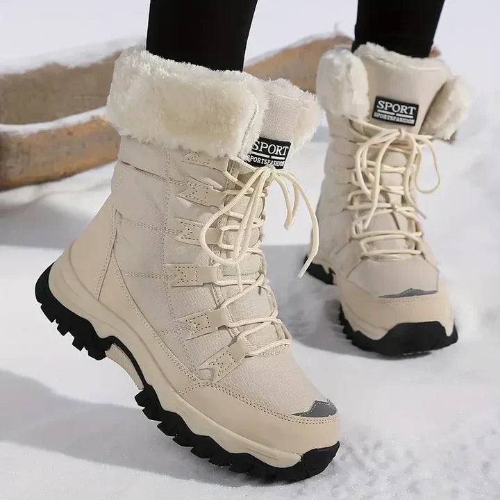 Faux-Fur Lined Lace-Up Boots in Beige, Black & Brown – Winter Warmth & Traction | Koossa