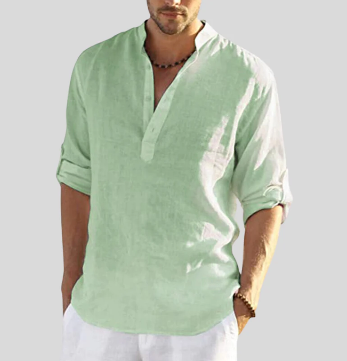 Men's Relaxed Fit Henley Shirt with Grandad Collar — Long Sleeve Casual Shirt for Weekend & Holiday Wear | Koossa