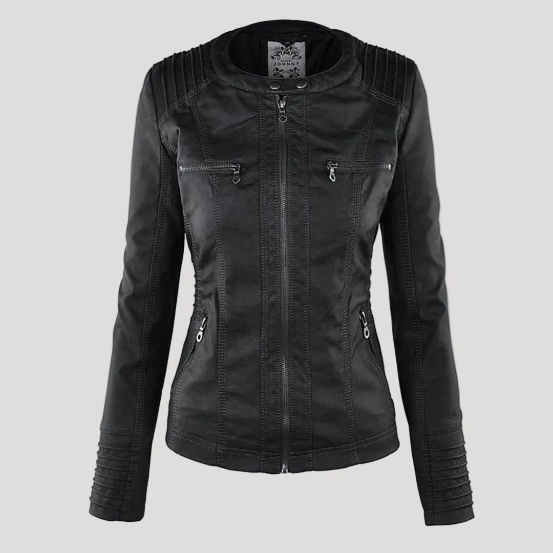 Women's Black Hooded Jacket with Zip & Button Fastening — Weather-Resistant Outerwear for Everyday Elegance | Koossa