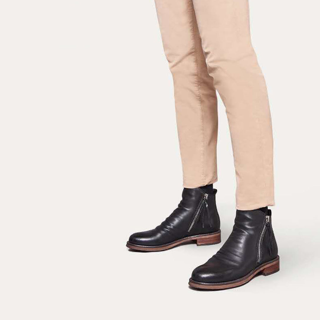 Leather Ankle Boots with Side Zip and Low Block Heel for Women — Comfortable All-Day Casual Footwear | Koossa