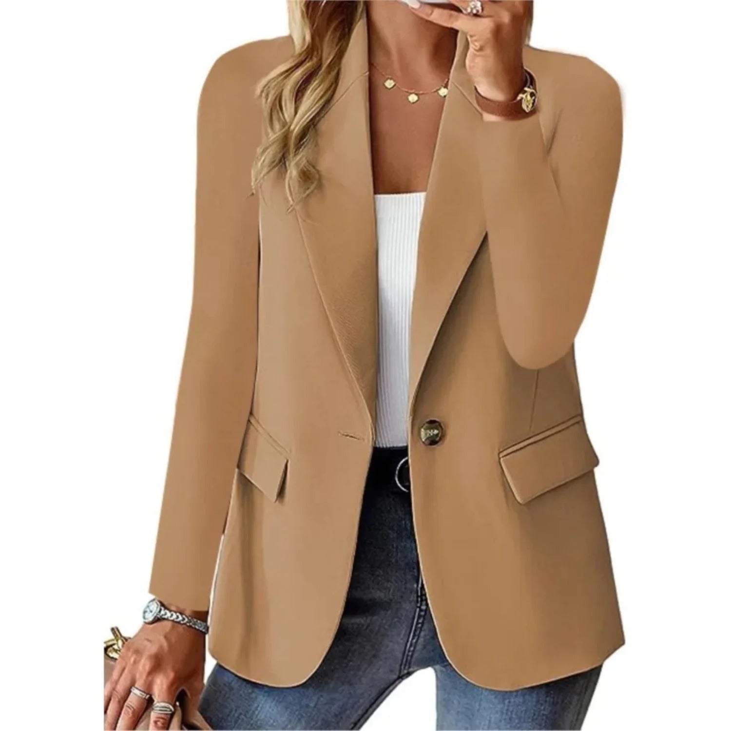 Women's Tailored Blazer Jacket in Seven Classic Colours | Elegant Soft-Structure Open-Front Blazer with Full-Length Sleeves | Relaxed Fit Versatile Layering Piece | Smart Casual Office Jacket | Koossa