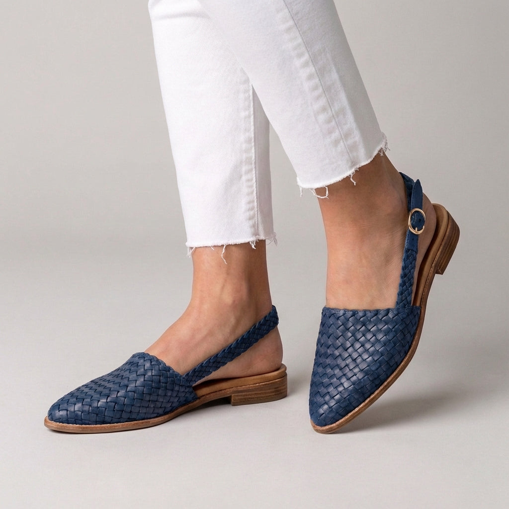 Pointed Woven Slingback Flats in Eco Leather – Elegant Everyday Footwear | Koossa
