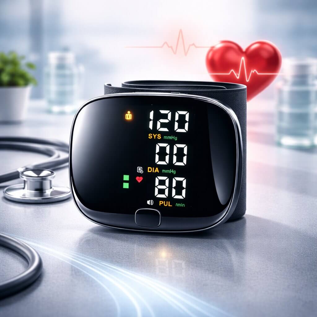 Rechargeable Wrist Blood Pressure Monitor with Voice Readout & Touch Screen, Home Health Tracker, Portable BP Cuff for Travel | Lonoma