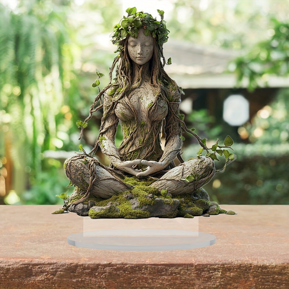 Sculpture Déesse Méditation Acrylique Transparent 20 cm Décoration Bohème Spirituelle Figurine Féminine Zen | Koossa