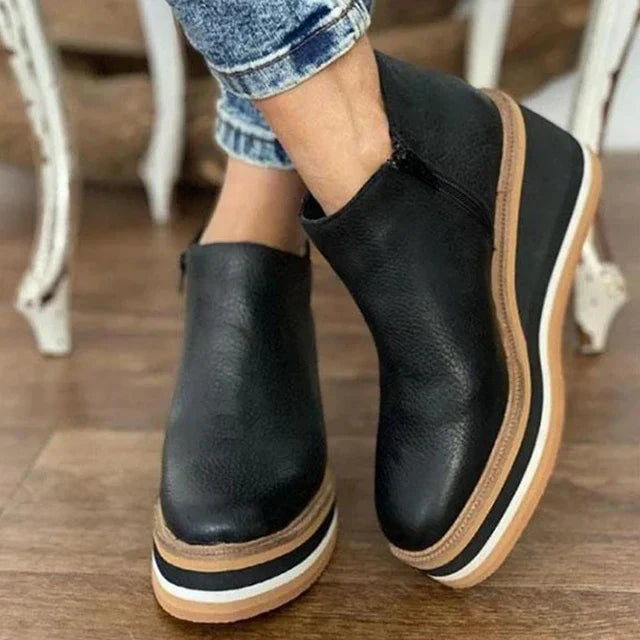 Wedge Ankle Boots with Side Zip in Khaki, Black, Beige, Brown & Royal Blue | Casual Platform Footwear for Weekend Styling | Koossa