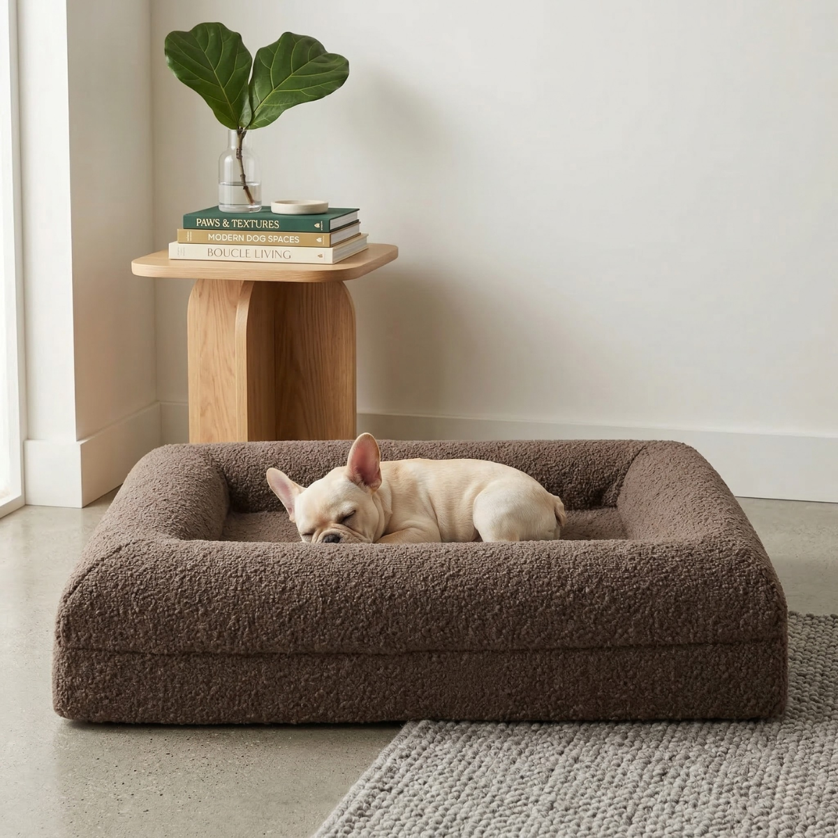 Dog Bed Bouclé Memory Foam Bolster Raised Sides Large Medium Orthopedic Dog Sofa Luxury Washable Cover Indoor Cream | Koossa