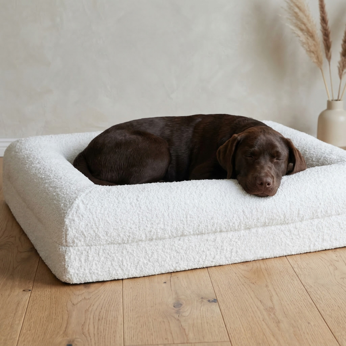 Dog Bed Bouclé Memory Foam Bolster Raised Sides Large Medium Orthopedic Dog Sofa Luxury Washable Cover Indoor Cream | Koossa