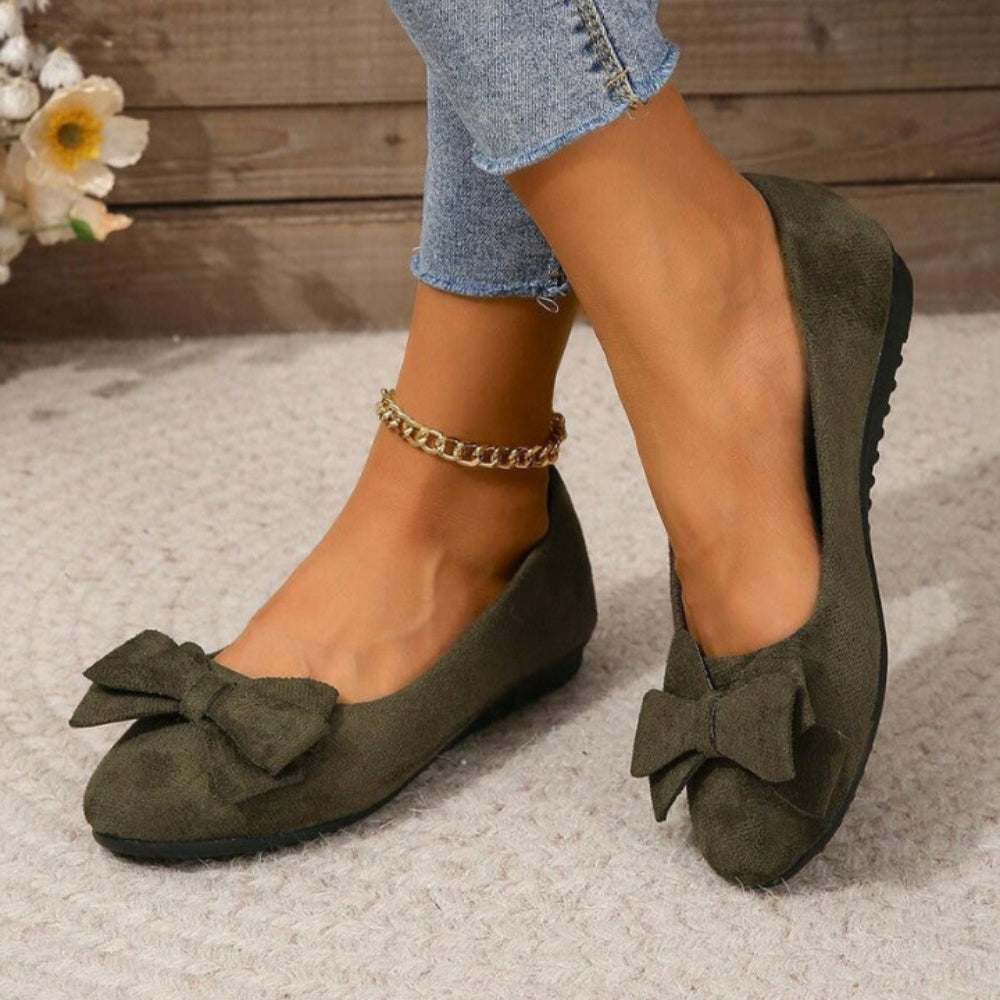 Women's Slip-On Ballet Flats with Bow Accent | Cushioned Insole, Rounded Toe, Everyday Comfort Shoes for Office, Casual Wear | Lonoma