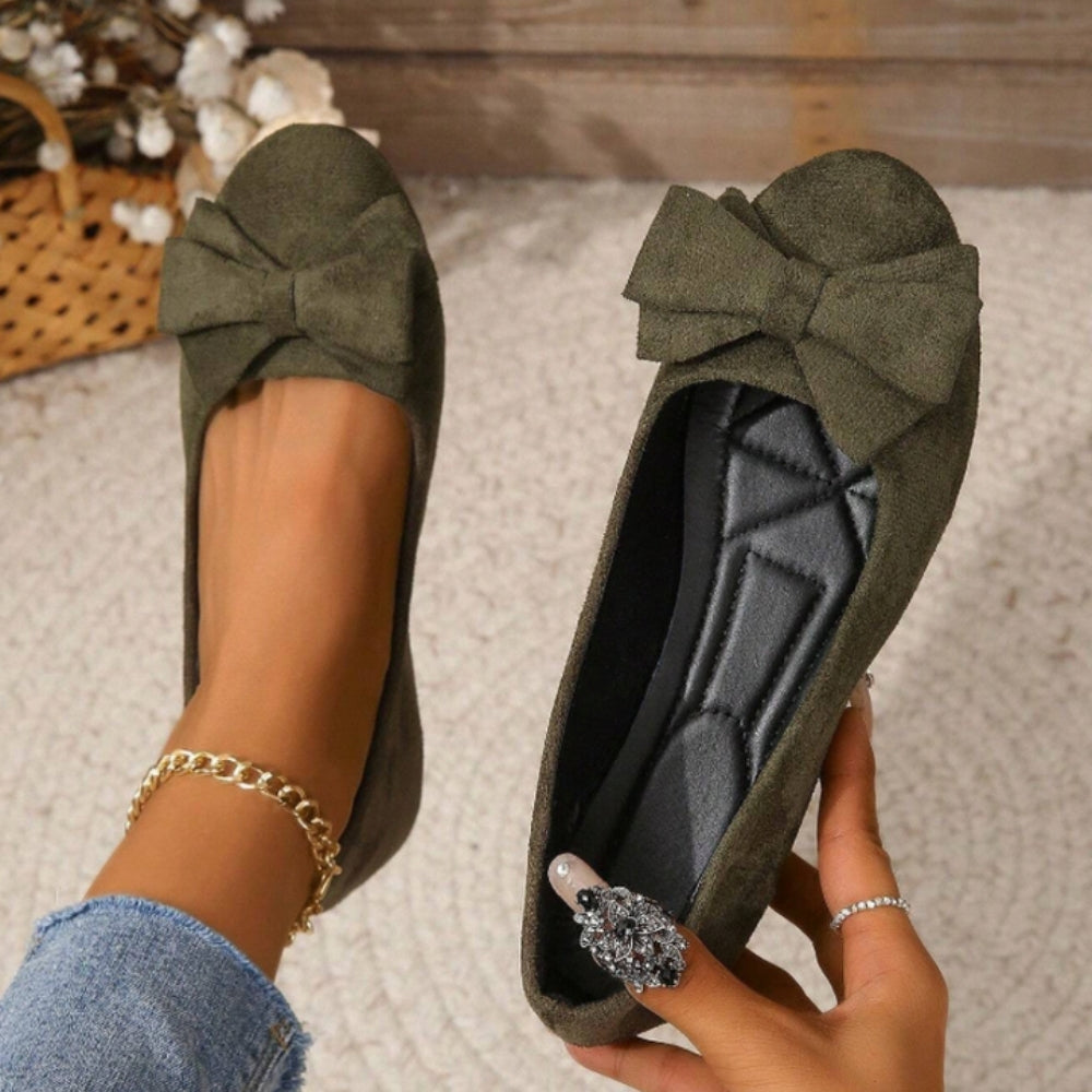 Women's Slip-On Ballet Flats with Bow Accent | Cushioned Insole, Rounded Toe, Everyday Comfort Shoes for Office, Casual Wear | Lonoma