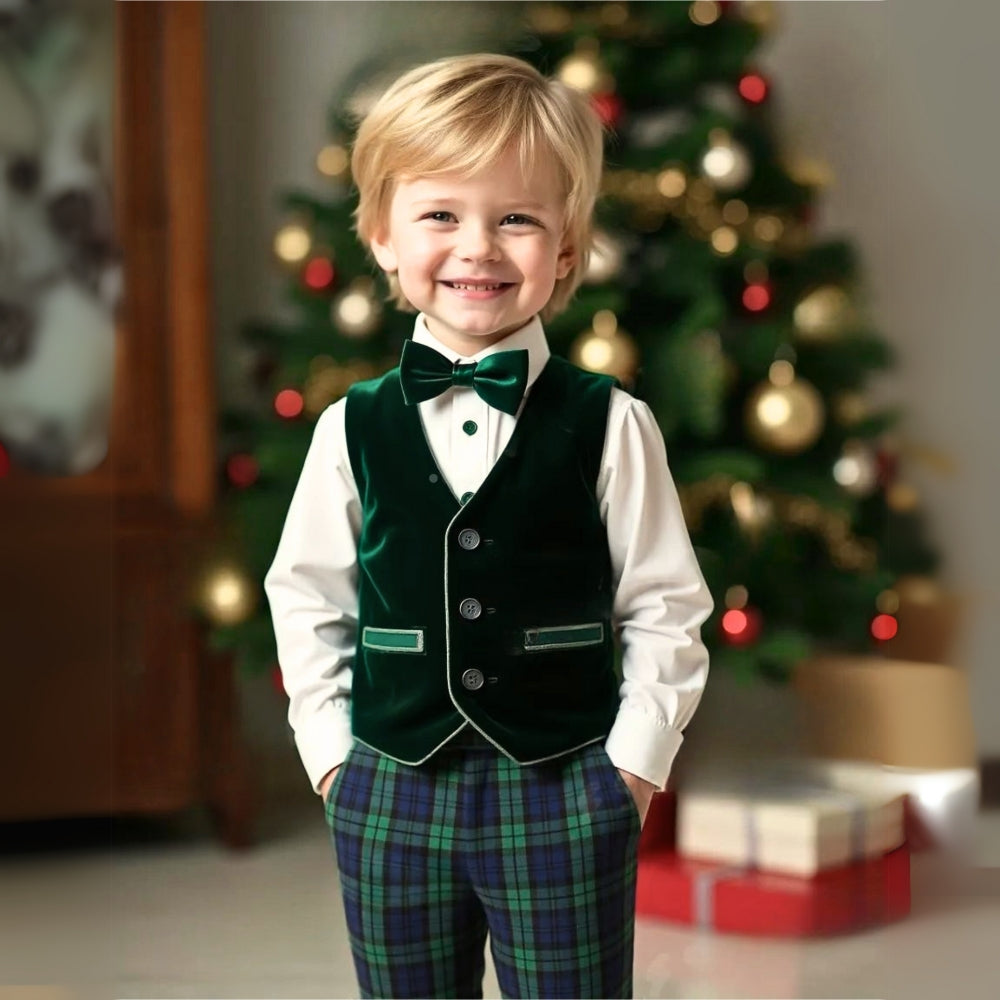 Boys' Three-Piece Formal Suit Set with Shirt, Waistcoat, Trousers and Bow Tie for Special Occasions | Koossa