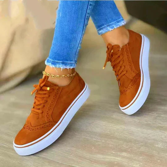 Women's Leather Platform Trainers with Lace-Up Fastening | Chunky Sole Casual Sneakers in Black Brown White | Koossa