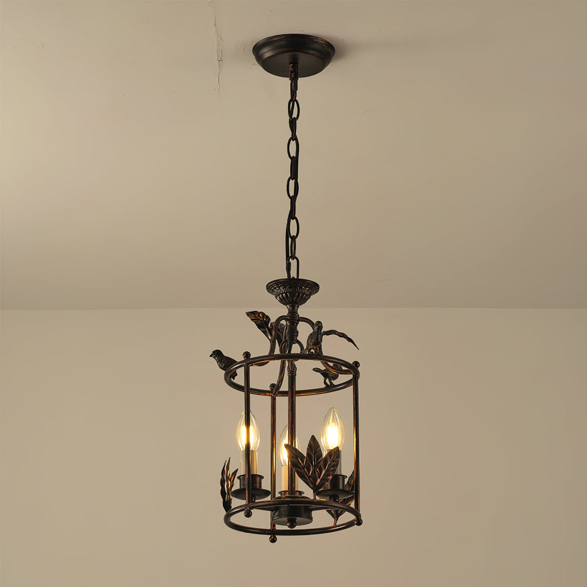 Metal Lantern Pendant Light 10 in Bird Motif Hanging Fixture, Vintage Chain Ceiling Light for Dining Room, Entryway, Hallway, Kitchen Island | Lonoma