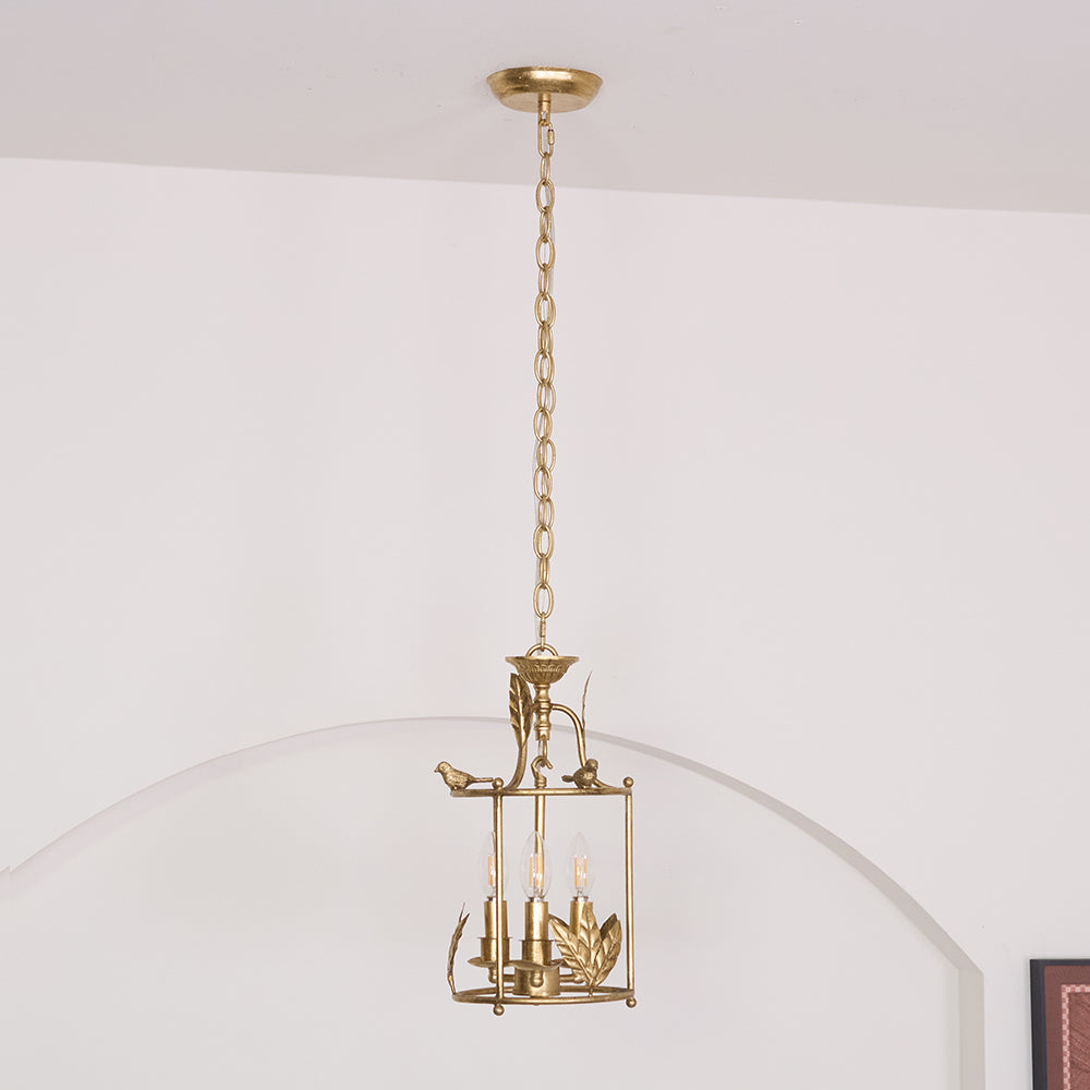 Metal Lantern Pendant Light 10 in Bird Motif Hanging Fixture, Vintage Chain Ceiling Light for Dining Room, Entryway, Hallway, Kitchen Island | Lonoma