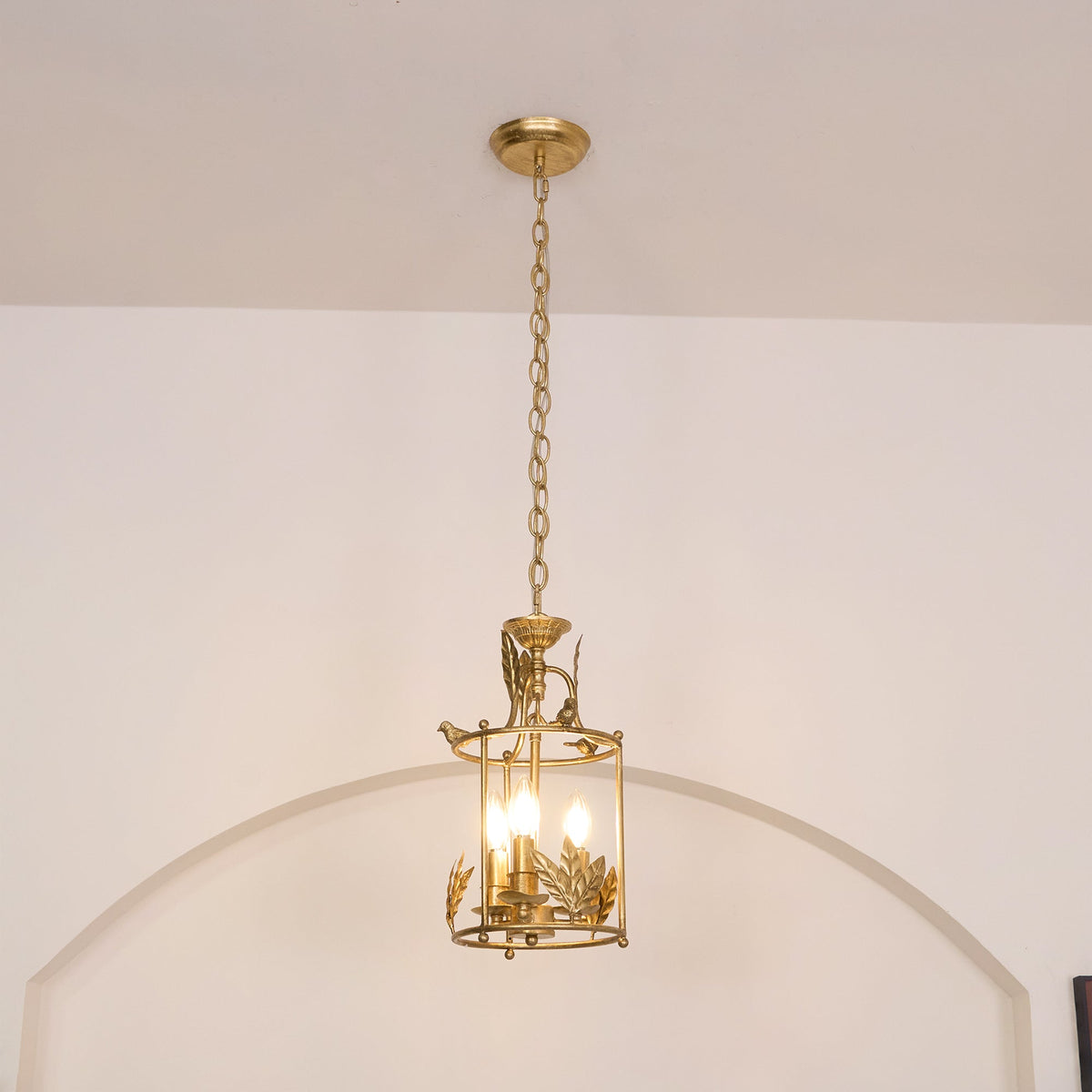 Metal Lantern Pendant Light 10 in Bird Motif Hanging Fixture, Vintage Chain Ceiling Light for Dining Room, Entryway, Hallway, Kitchen Island | Lonoma