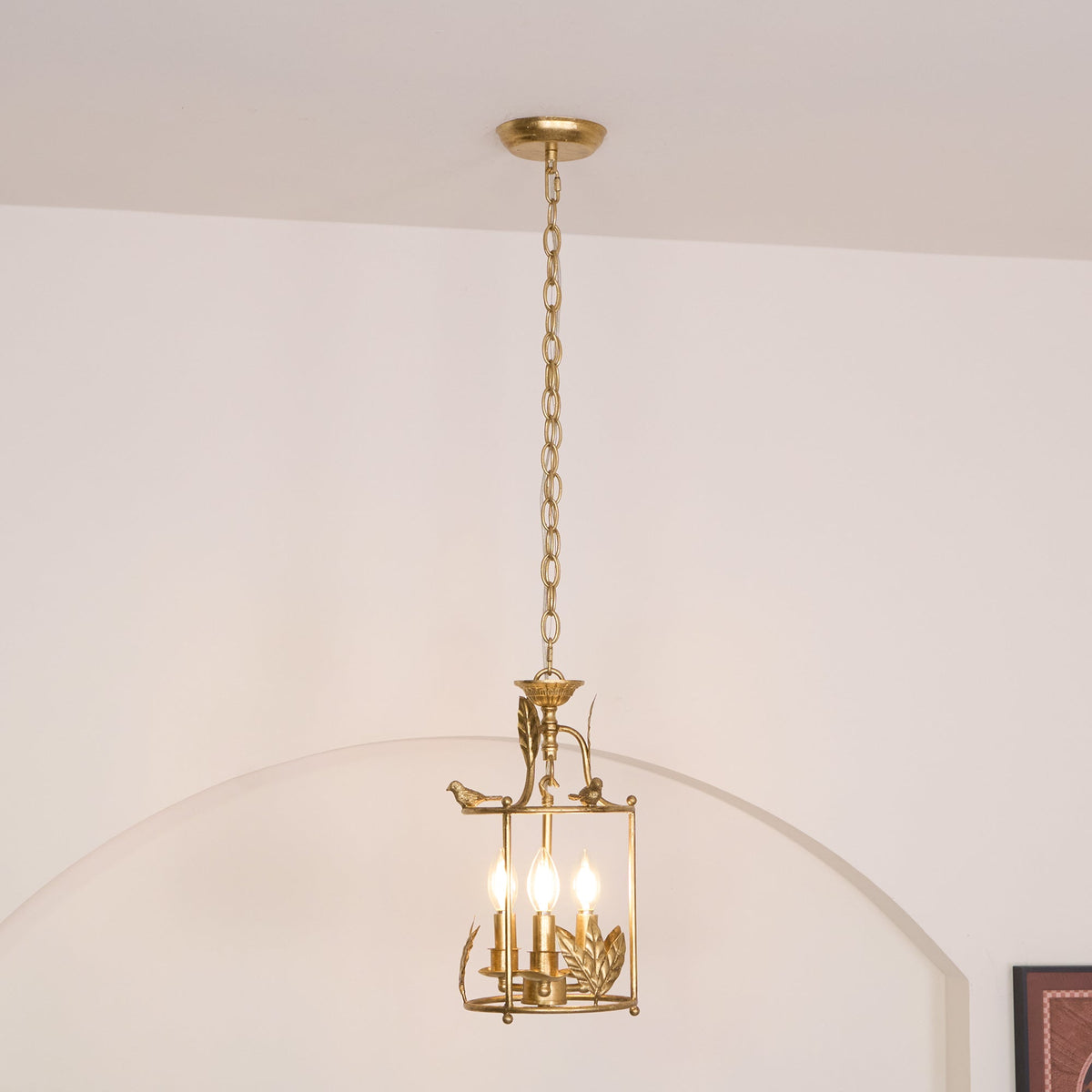 Metal Lantern Pendant Light 10 in Bird Motif Hanging Fixture, Vintage Chain Ceiling Light for Dining Room, Entryway, Hallway, Kitchen Island | Lonoma