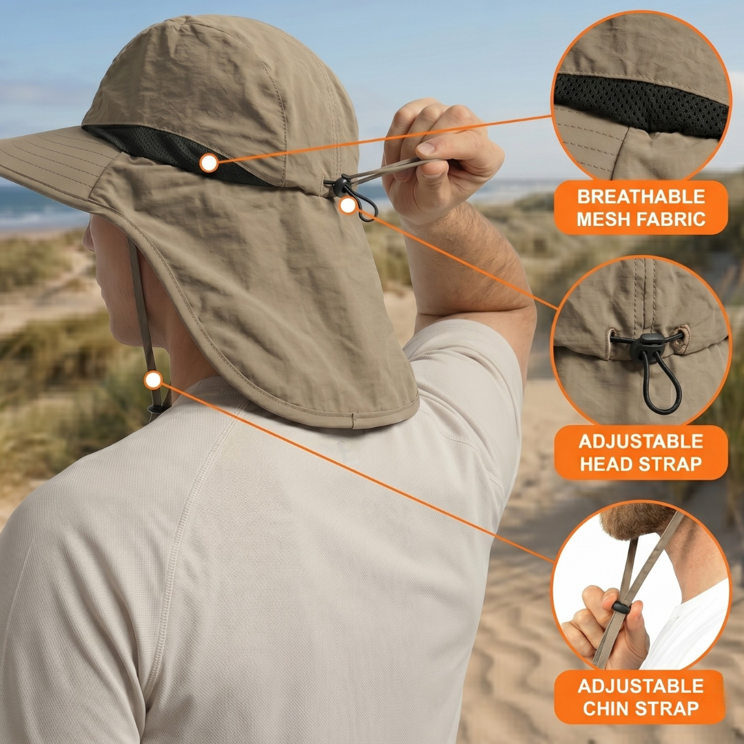 Sun Hat with Neck Flap UPF 50+ Protection Wide Brim Breathable Adjustable Foldable for Hiking Fishing Golf Beach Outdoor Activities Men Women | Lonoma