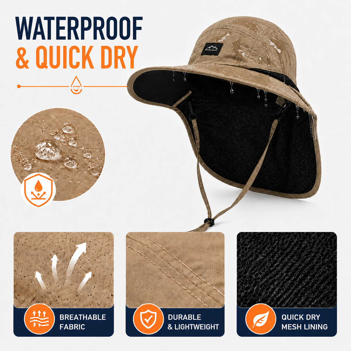 Sun Hat with Neck Flap UPF 50+ Protection Wide Brim Breathable Adjustable Foldable for Hiking Fishing Golf Beach Outdoor Activities Men Women | Lonoma
