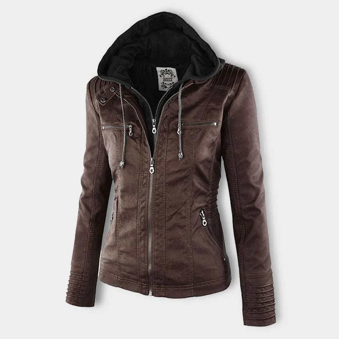 Women's Black Hooded Jacket with Zip & Button Fastening — Weather-Resistant Outerwear for Everyday Elegance | Koossa