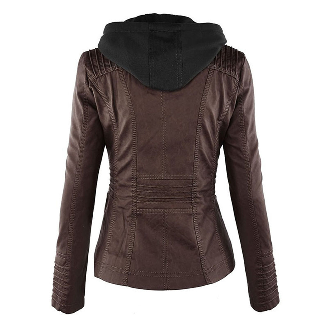 Women's Black Hooded Jacket with Zip & Button Fastening — Weather-Resistant Outerwear for Everyday Elegance | Koossa
