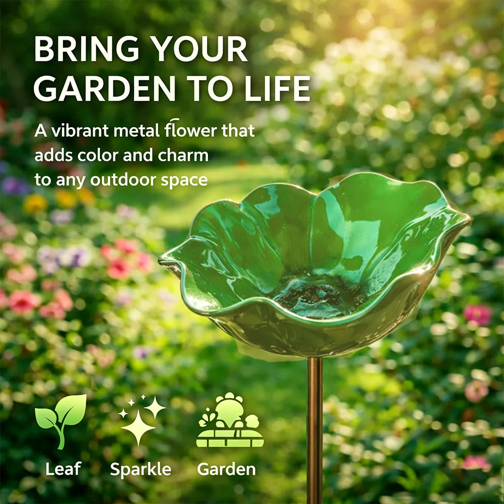 Pique décoratif en métal avec abreuvoir pour oiseaux 60 cm fleur colorée biodiversité jardin extérieur | Koossa