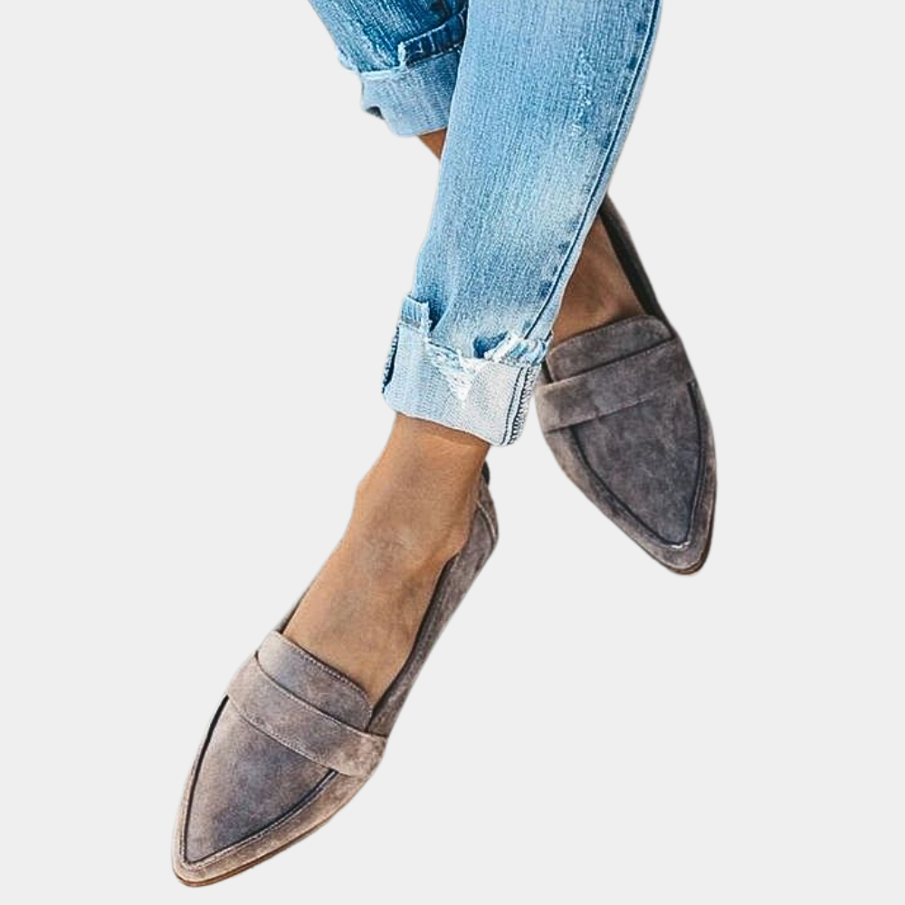 Pointed Toe Loafers in Grey, Khaki, Black & Leopard Print for Effortless Everyday Elegance | Women's Flat Slip-On Shoes for Work & Weekend | Koossa