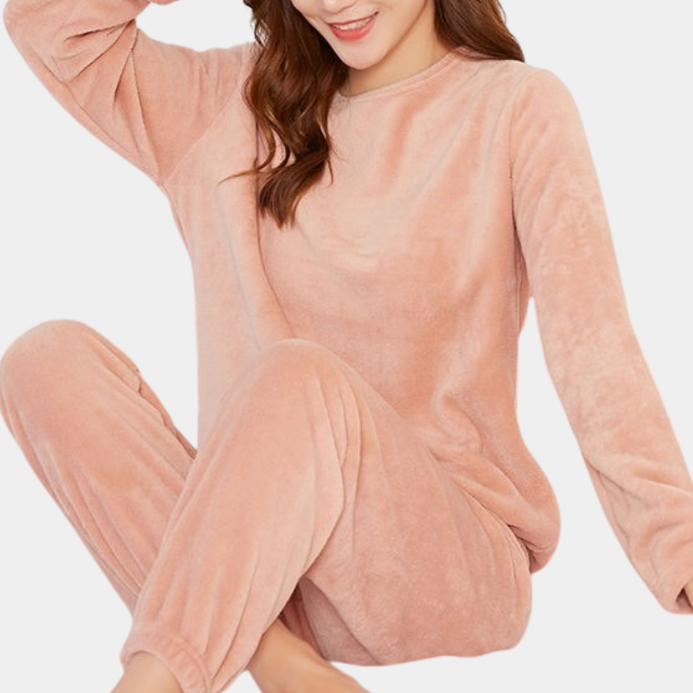 Women's Round Neck Loungewear Set in Brushed Cotton Blend for Relaxed Comfort | Coordinated Tracksuit with Ribbed Trims | Koossa