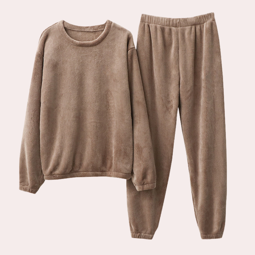 Women's Round Neck Loungewear Set in Brushed Cotton Blend for Relaxed Comfort | Coordinated Tracksuit with Ribbed Trims | Koossa