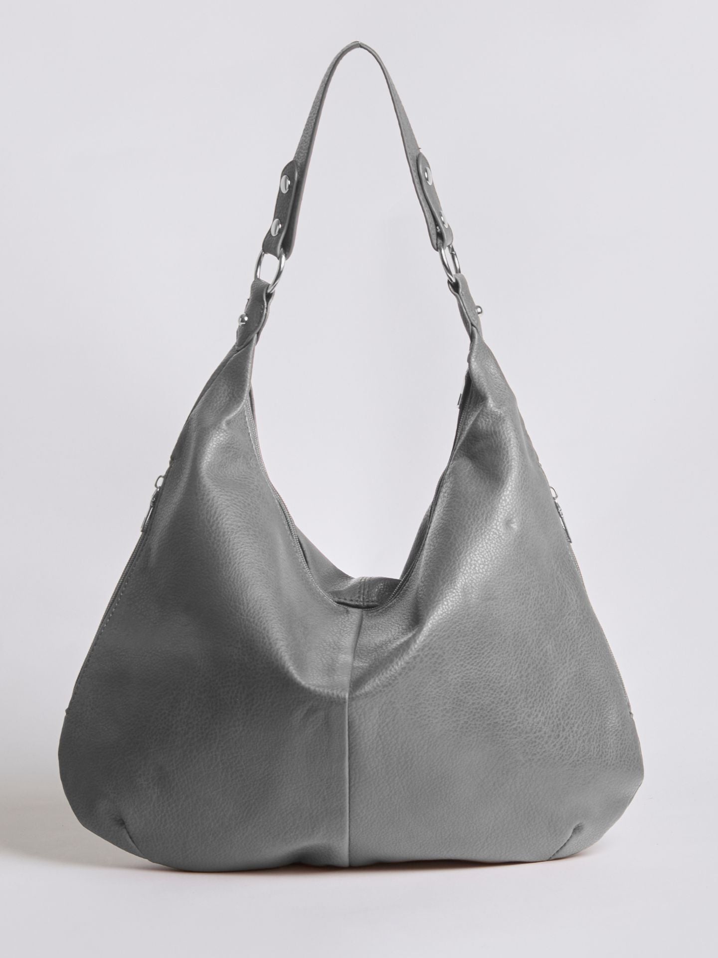 Slouchy Hobo Bag in Vegan Leather with Metal Ring Details – Spacious Everyday Shoulder Bag with Zip Compartments | Koossa
