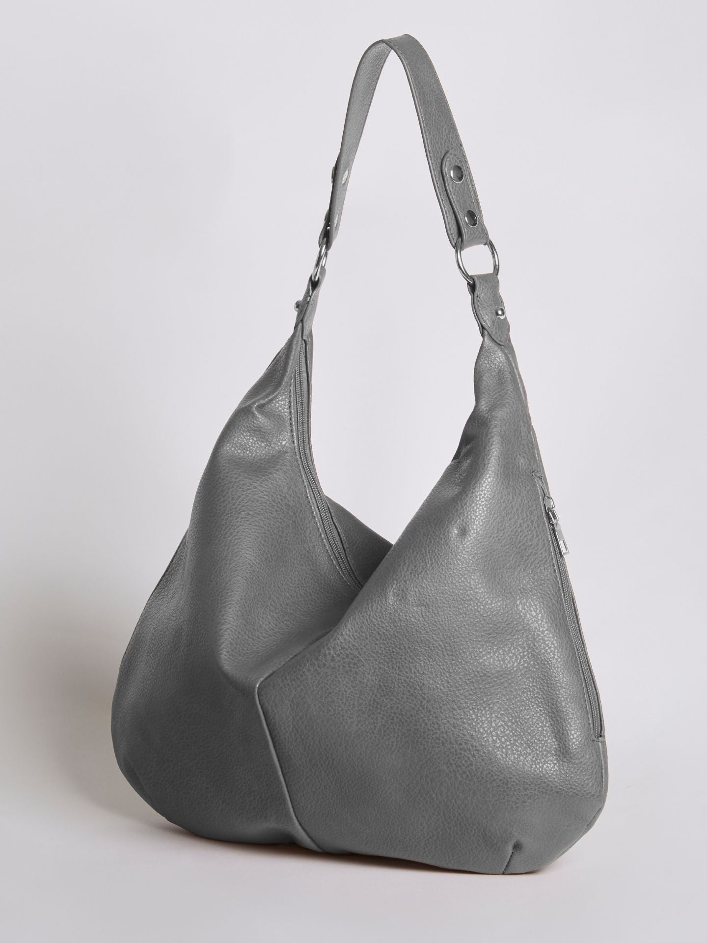 Slouchy Hobo Bag in Vegan Leather with Metal Ring Details – Spacious Everyday Shoulder Bag with Zip Compartments | Koossa