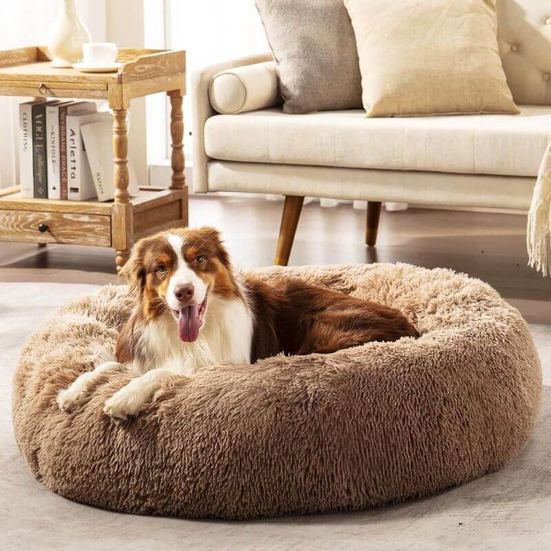 Dog Bed Donut Faux Fur Warm Washable Anti-Anxiety Calming Pet Bed Non Slip Base XS XXL Puppy Sleeping Cushion | Koossa