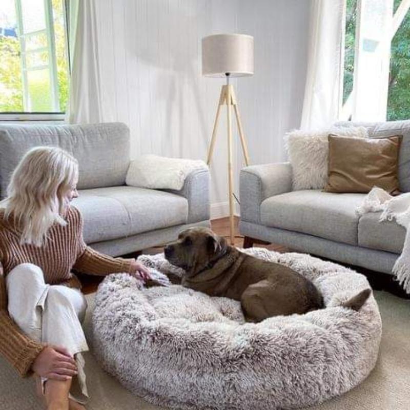 Dog Bed Donut Faux Fur Warm Washable Anti-Anxiety Calming Pet Bed Non Slip Base XS XXL Puppy Sleeping Cushion | Koossa