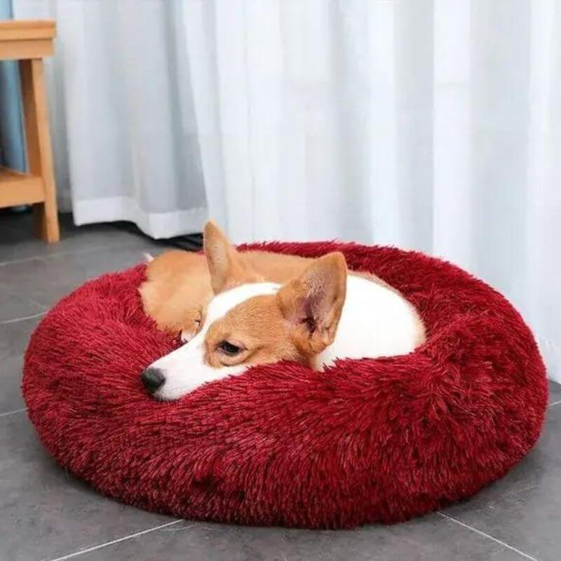 Dog Bed Donut Faux Fur Warm Washable Anti-Anxiety Calming Pet Bed Non Slip Base XS XXL Puppy Sleeping Cushion | Koossa