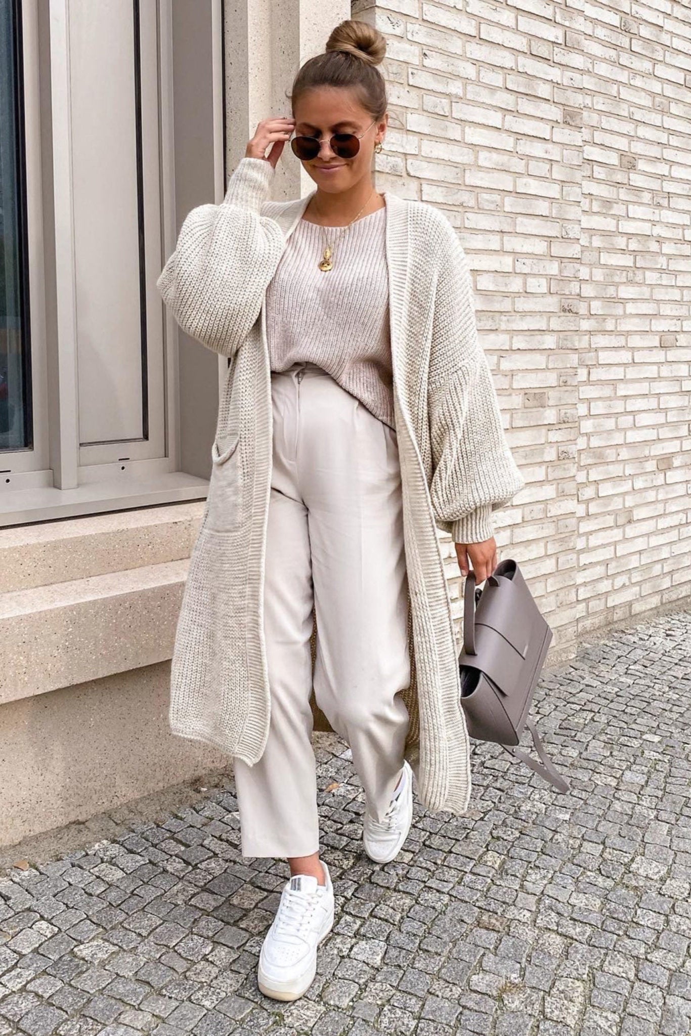 Women's Longline Open-Front Knitted Cardigan in Soft Neutral Tones for Effortless Everyday Elegance | Koossa