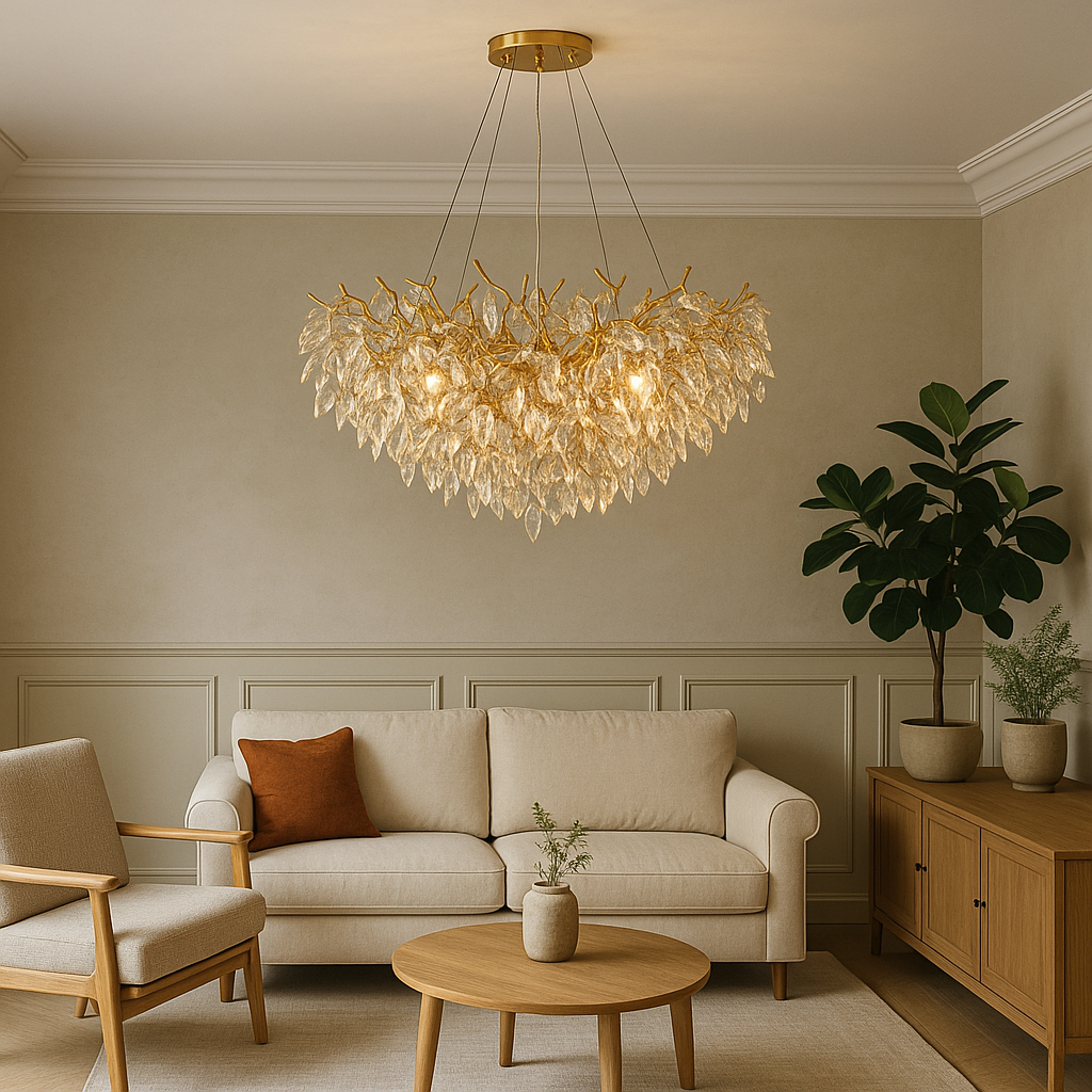 Tiered Crystal Pendant Light 31.5 in Gold Finish Warm White Chandelier for Dining Room & Entryway | Lonoma