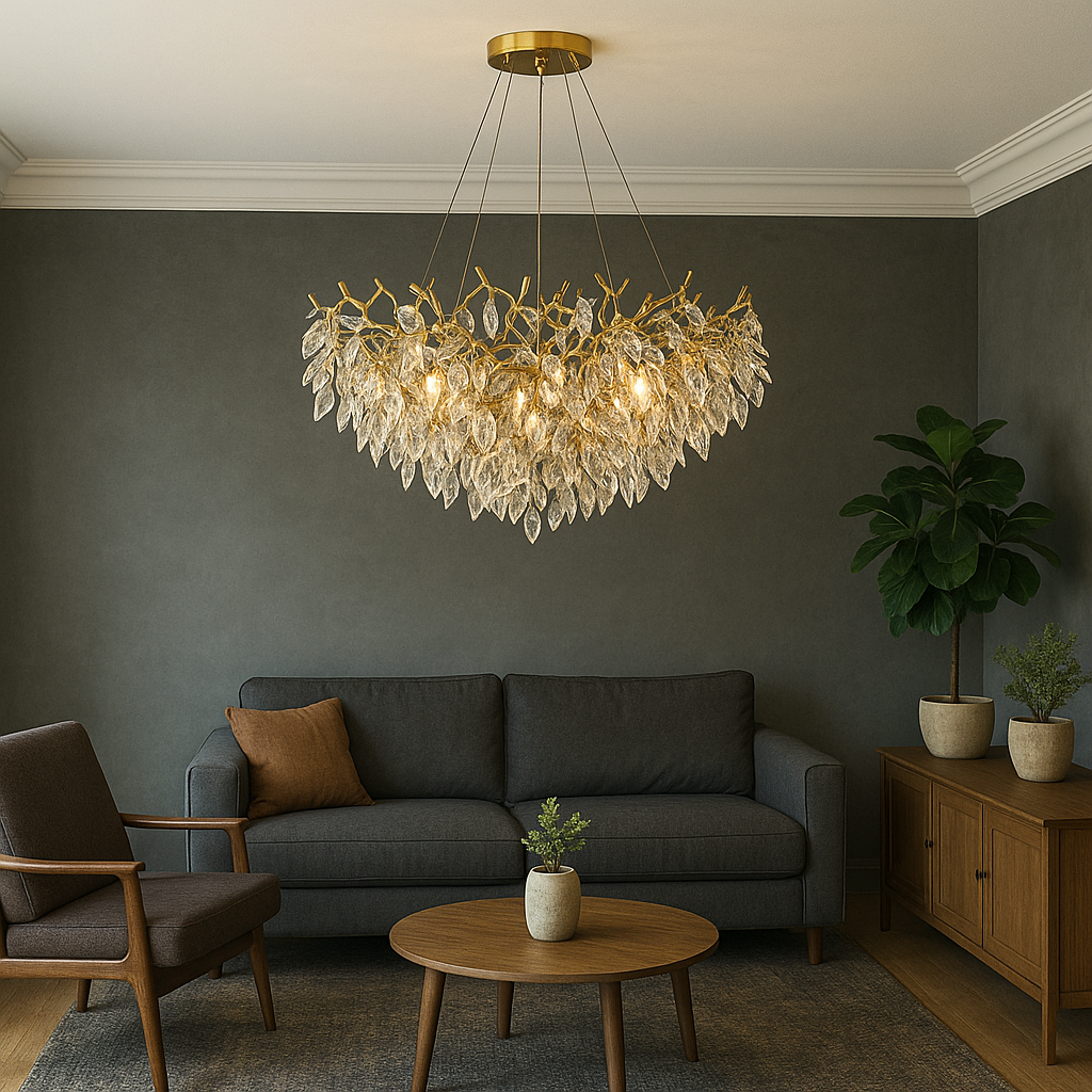 Tiered Crystal Pendant Light 31.5 in Gold Finish Warm White Chandelier for Dining Room & Entryway | Lonoma