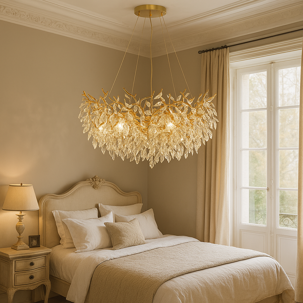 Tiered Crystal Pendant Light 31.5 in Gold Finish Warm White Chandelier for Dining Room & Entryway | Lonoma