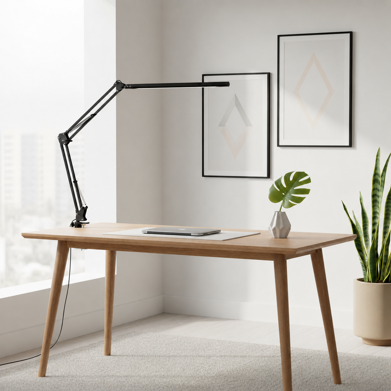 Lampe de bureau LED flexible à pince 360° dimmable métal noir design ergonomique lumière douce lecture | Koossa