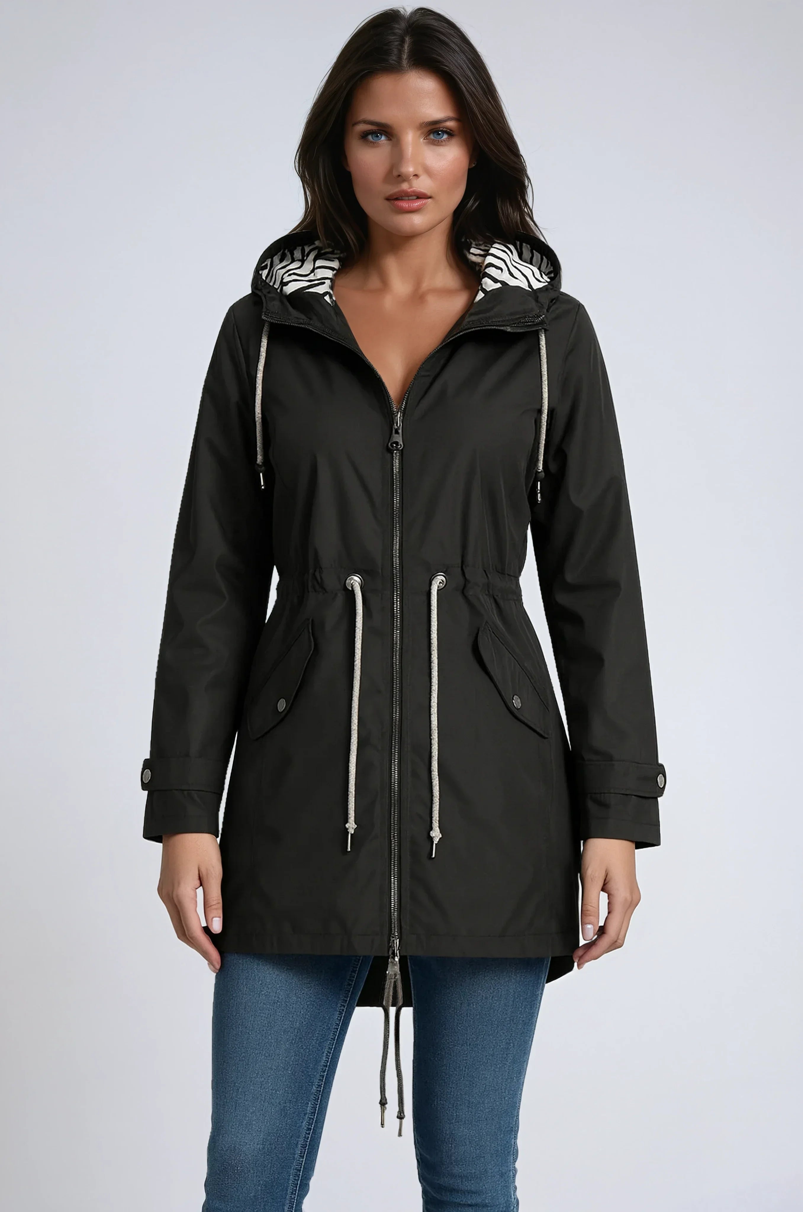Women's Hooded Rain Parka with Drawstring Waist — Waterproof Jacket for Everyday Wear & Outdoor Adventures | Koossa