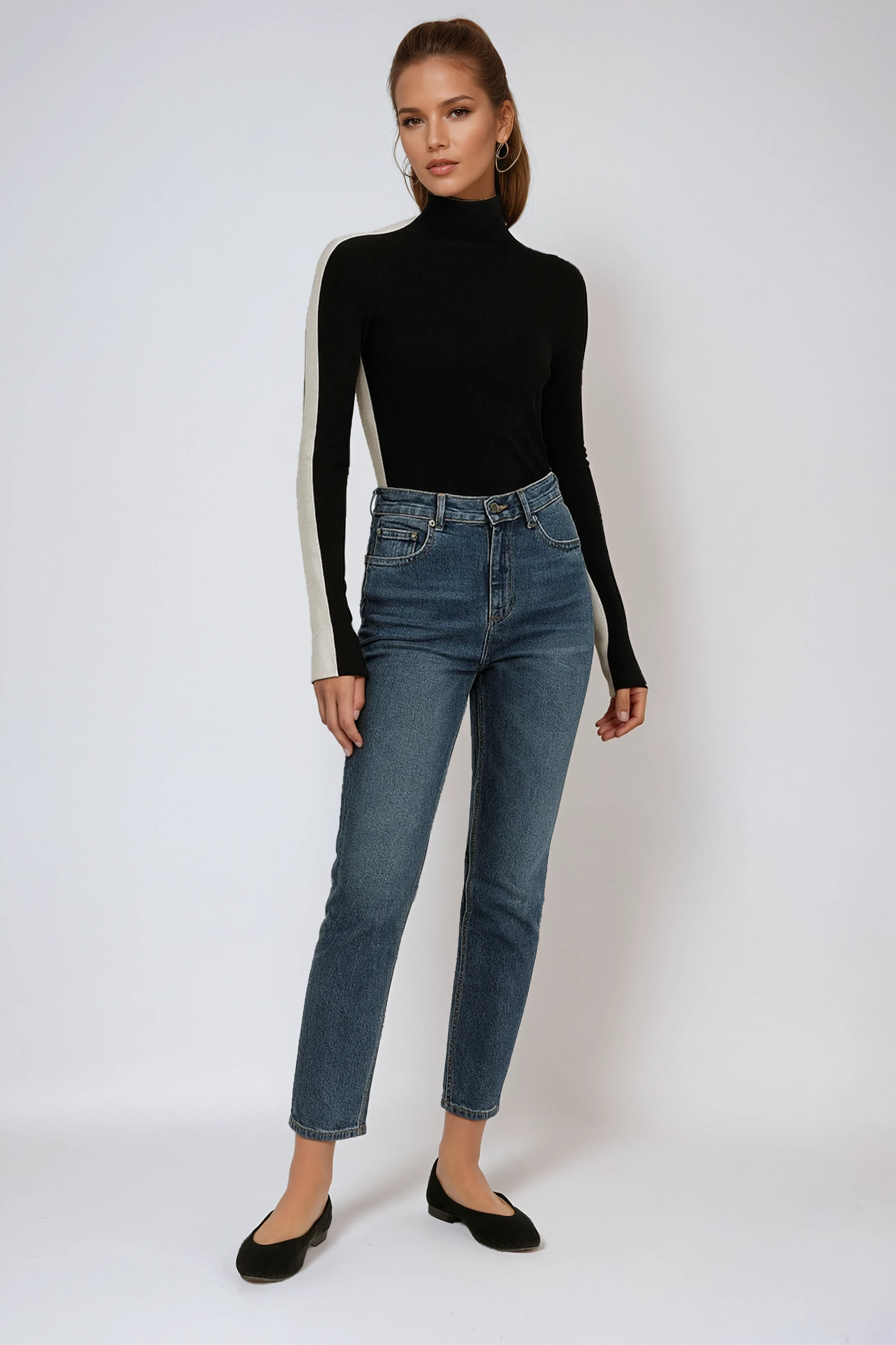 Reversible Two-Tone Knitted Jumper in Soft Double-Sided Cotton | Elegant Long Sleeve Knitwear for Autumn Winter | Koossa