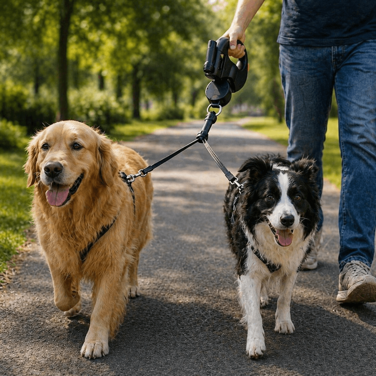 Double Dog Lead Adjustable 360 Swivel No Tangle Dual Leash Two Dogs Reflective Shock Absorbing Padded Handle Walking Coupler | Koossa