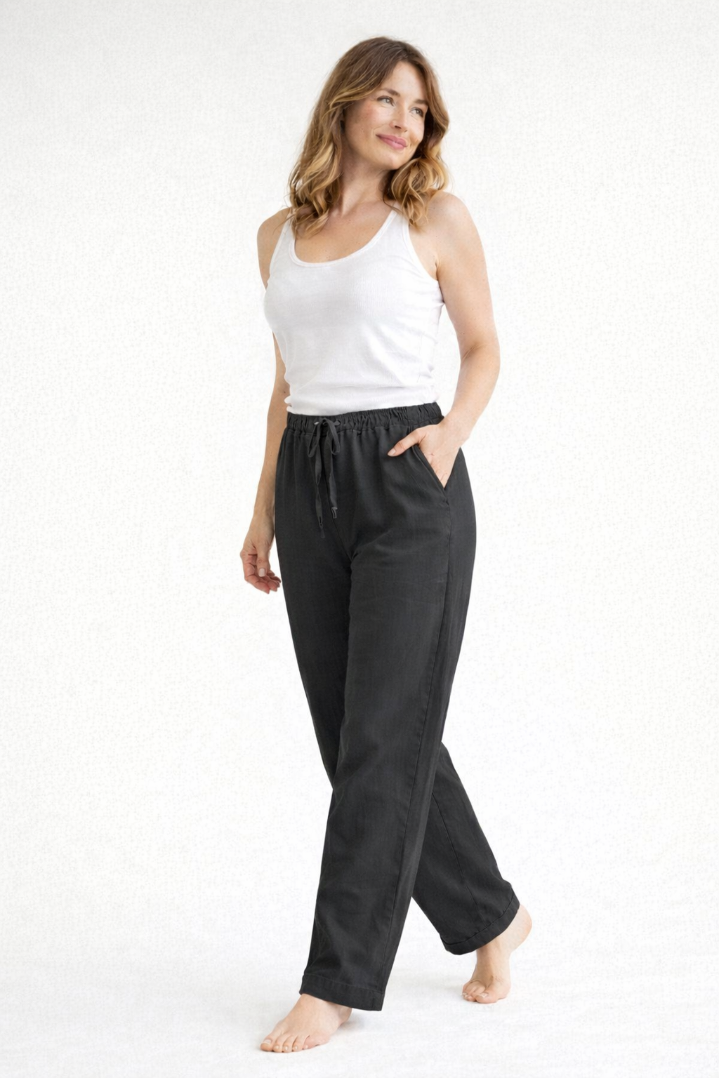 Women's High-Waisted Relaxed-Fit Trousers with Drawstring Waist — Comfortable Everyday Casual Trousers | Koossa