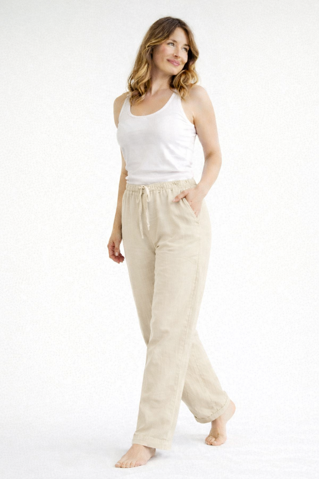Women's High-Waisted Relaxed-Fit Trousers with Drawstring Waist — Comfortable Everyday Casual Trousers | Koossa