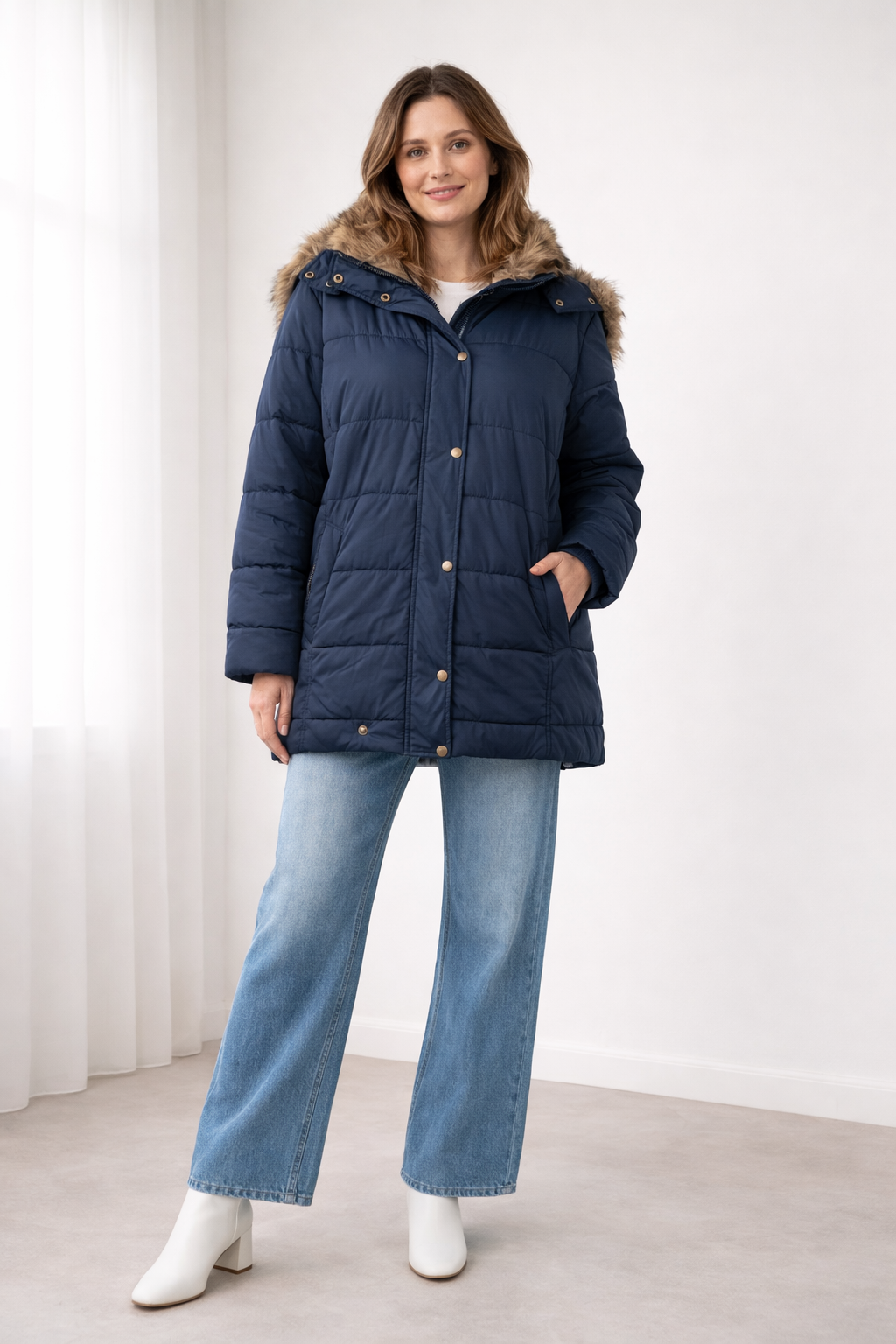 Women's Quilted Hooded Jacket with Press Studs — Relaxed Fit Outerwear for Everyday Comfort & Casual Elegance | Koossa