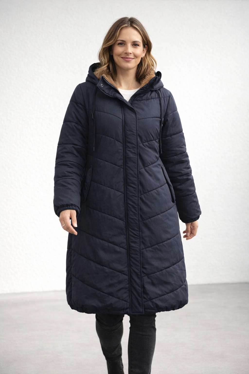 Women's Long Quilted Hooded Coat with Fleece Lining — Warm Winter Coat for Everyday Comfort & Cold Weather | Koossa