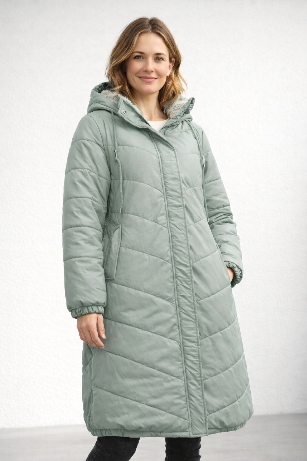 Women's Long Quilted Hooded Coat with Fleece Lining — Warm Winter Coat for Everyday Comfort & Cold Weather | Koossa