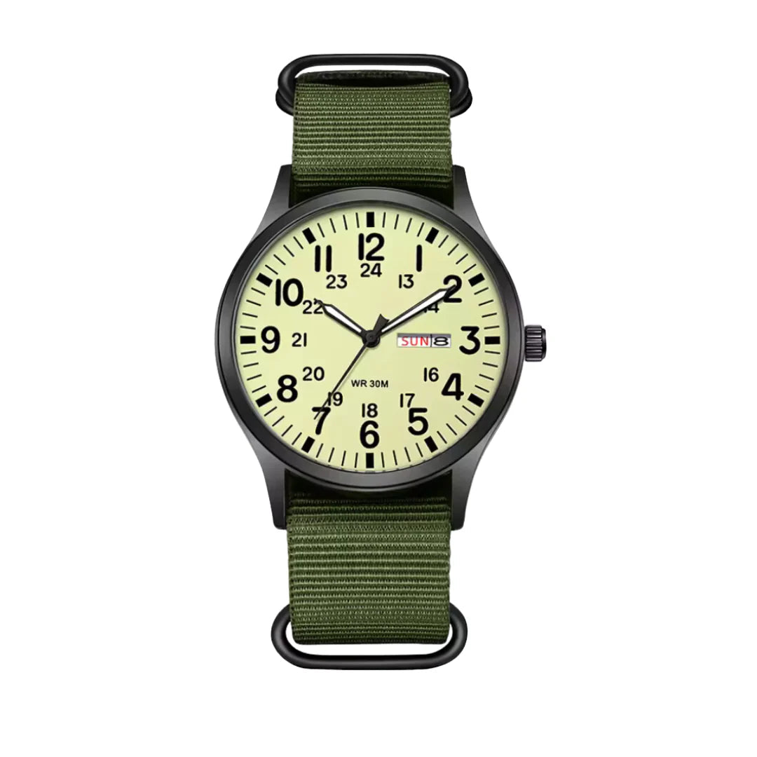 Men's Casual Wristwatch with Fabric Band, Day & Date Display, 24-Hour Scale, Arabic Numerals | Lonoma