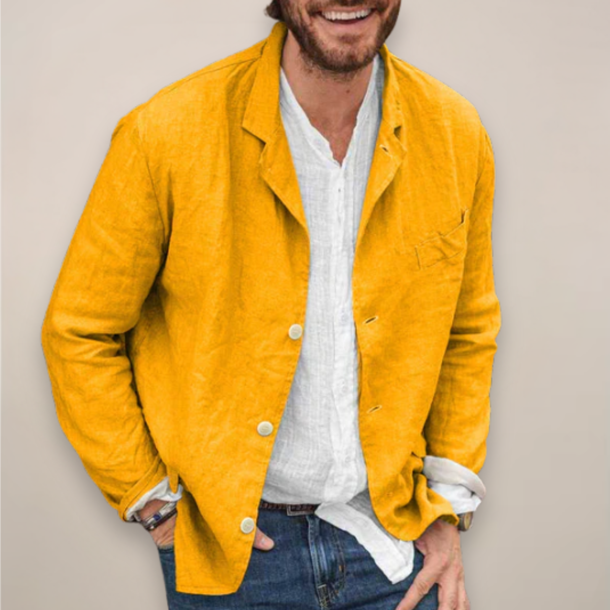 Men's Breathable Linen Sport Coat with Single-Breasted Closure and Peaked Collar for Warm Weather | Lonoma