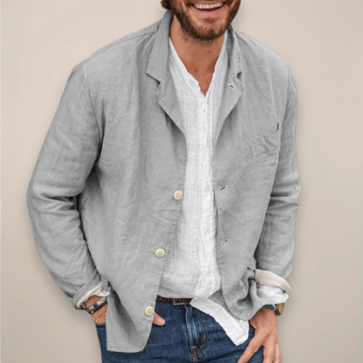 Men's Breathable Linen Sport Coat with Single-Breasted Closure and Peaked Collar for Warm Weather | Lonoma